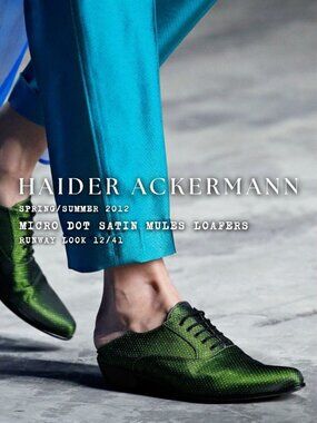 HAIDER ACKERMANN S/S 2012 RUNWAY Green Satin Micro Dot Mules Sz EU 37 US 7